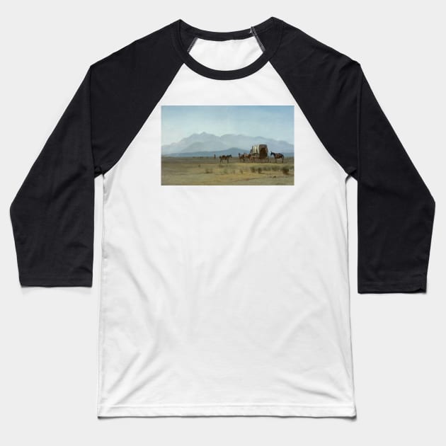 Surveyor's Wagon in the Rockies by Albert Bierstadt Baseball T-Shirt by Classic Art Stall